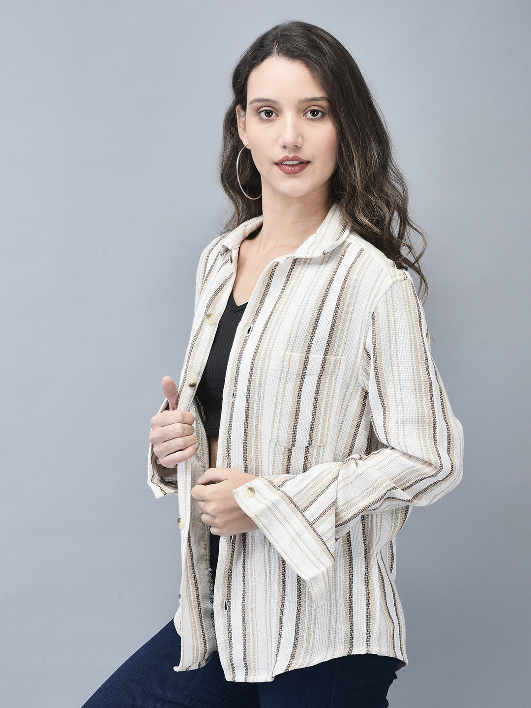 Men’s Beige Striped Regular Fit Shirt