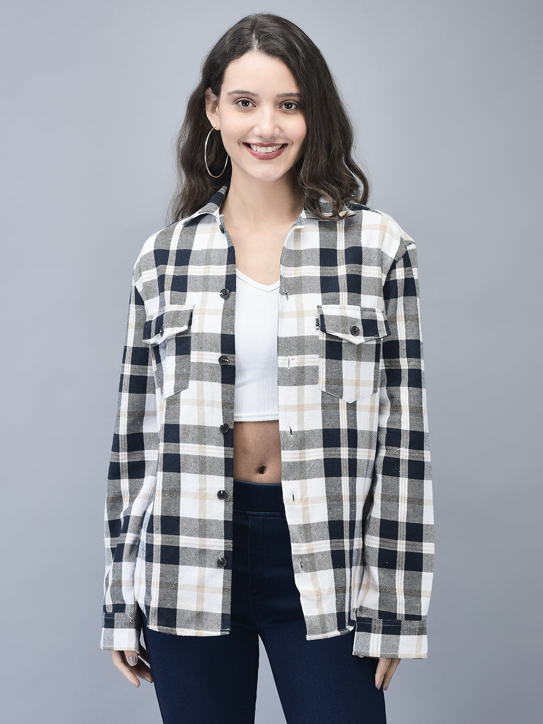 Blue Check Brushed Overshirt – Unisex Winter Shacket