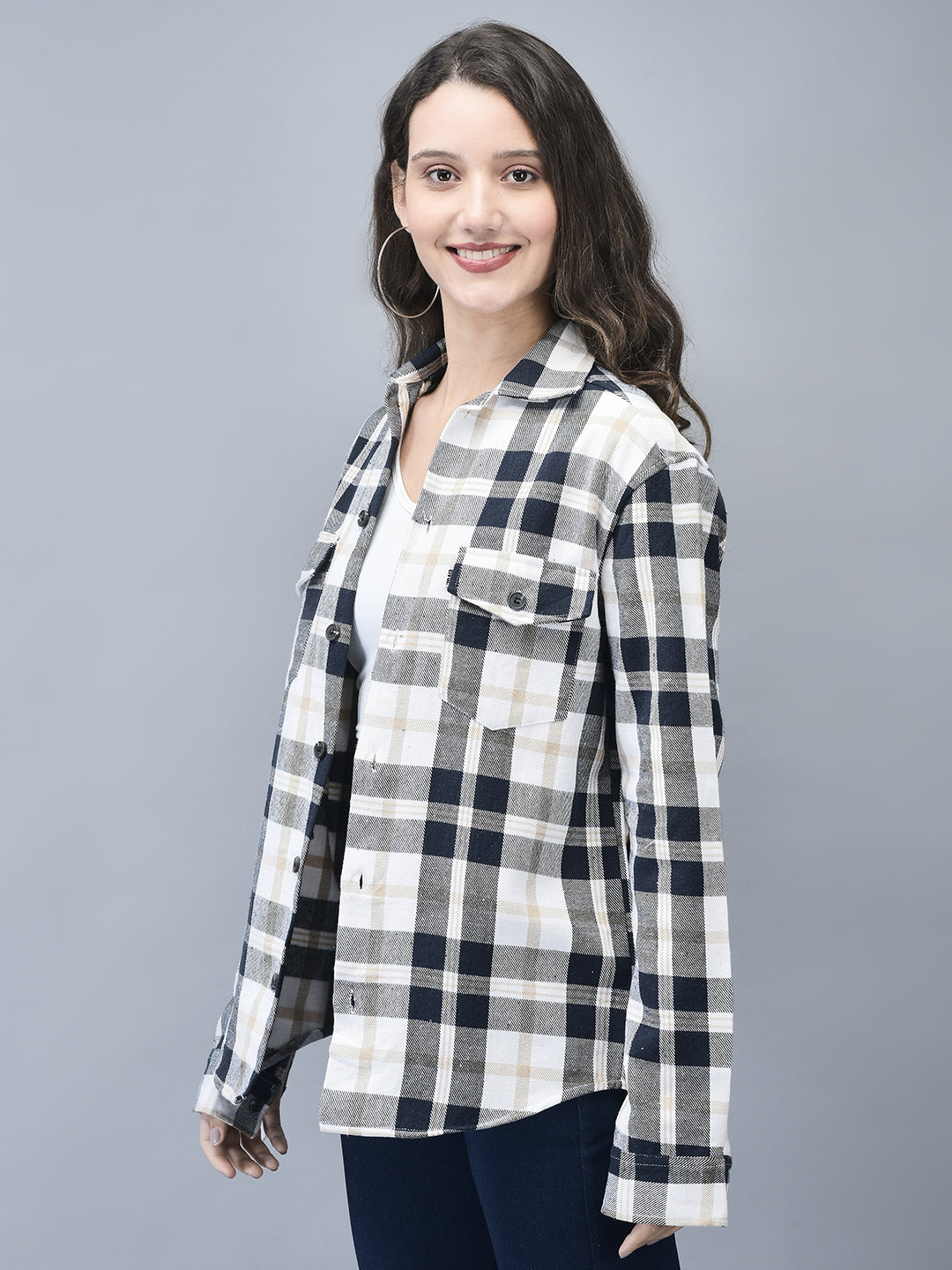 Blue Check Brushed Overshirt – Unisex Winter Shacket