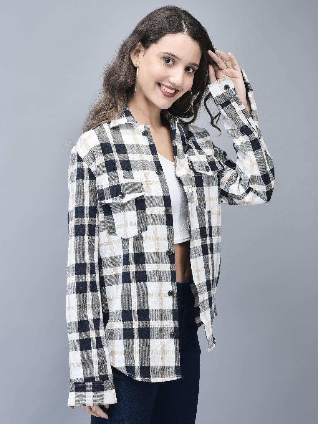 Blue Check Brushed Overshirt – Unisex Winter Shacket