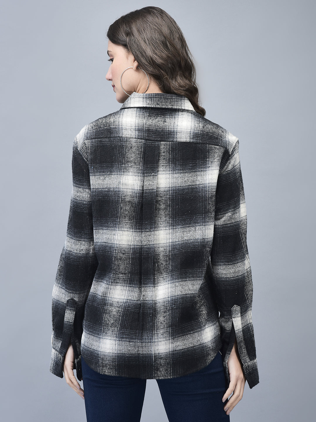 Black White Checked Brushed Overshirt | Unisex