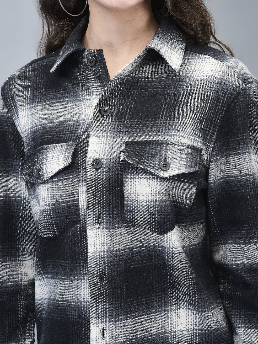 Black White Checked Brushed Overshirt | Unisex