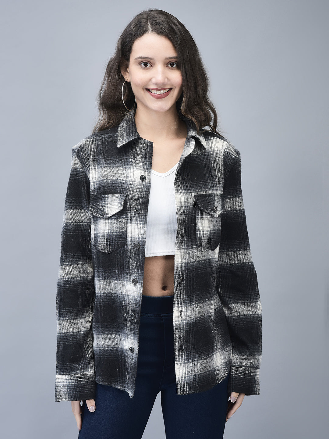 Black White Checked Brushed Overshirt | Unisex