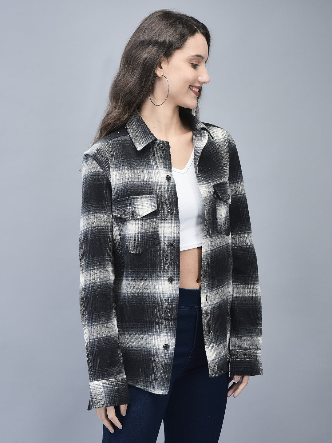 Black White Checked Brushed Overshirt | Unisex