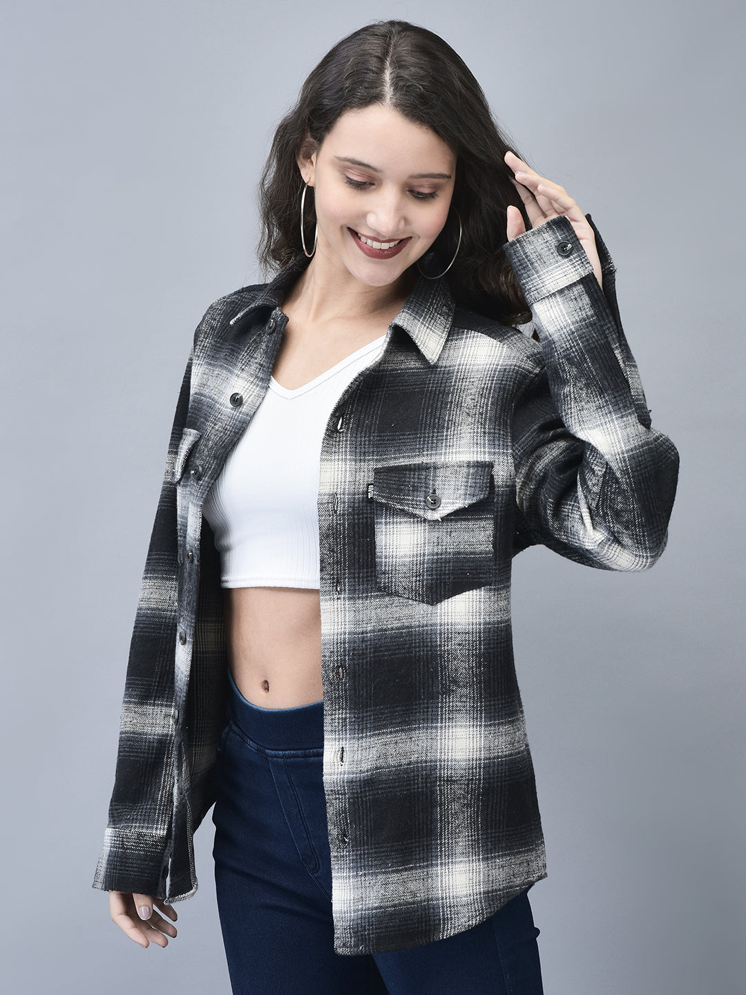 Black White Checked Brushed Overshirt | Unisex