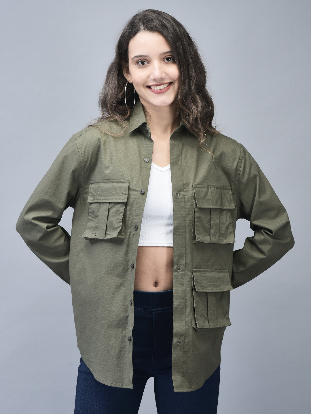 Unisex Olive Ripstop Cotton Cargo Shirt
