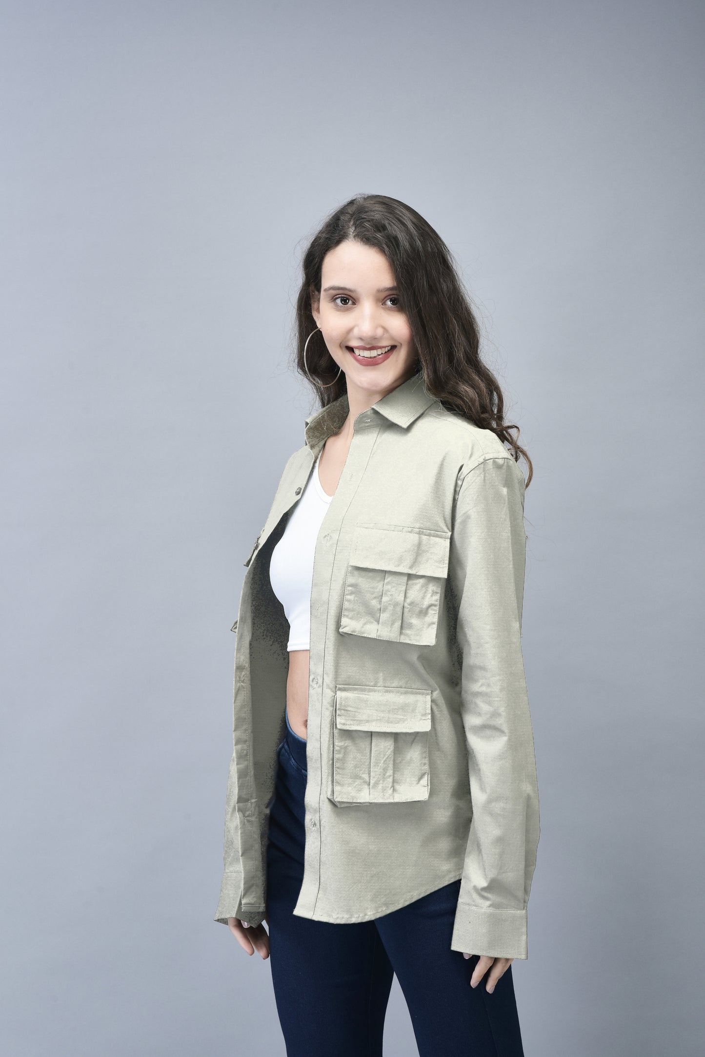Unisex Beige Ripstop Cotton Cargo Shirt