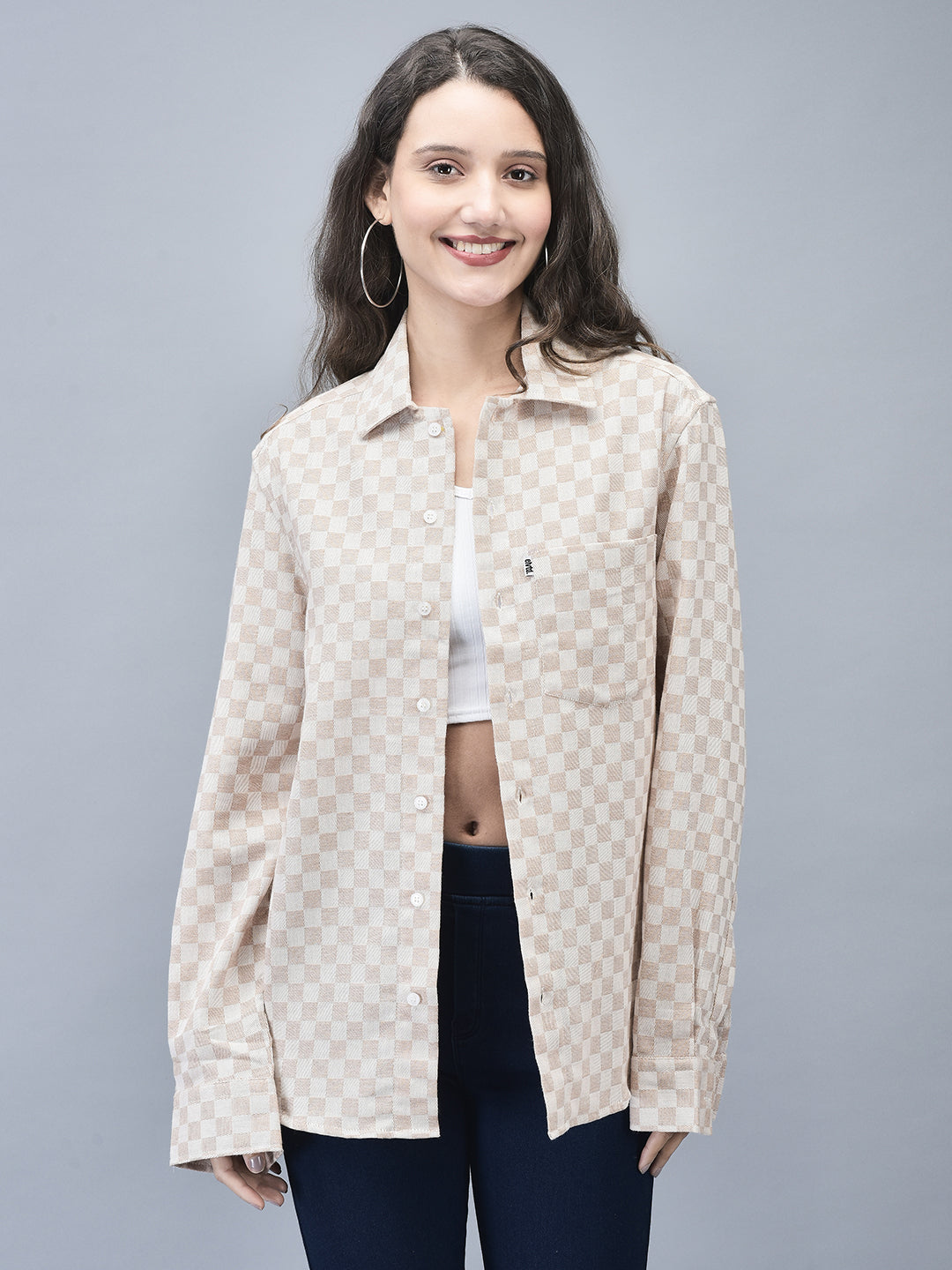 Men’s Beige Textured Check Regular Fit Winter Shirt