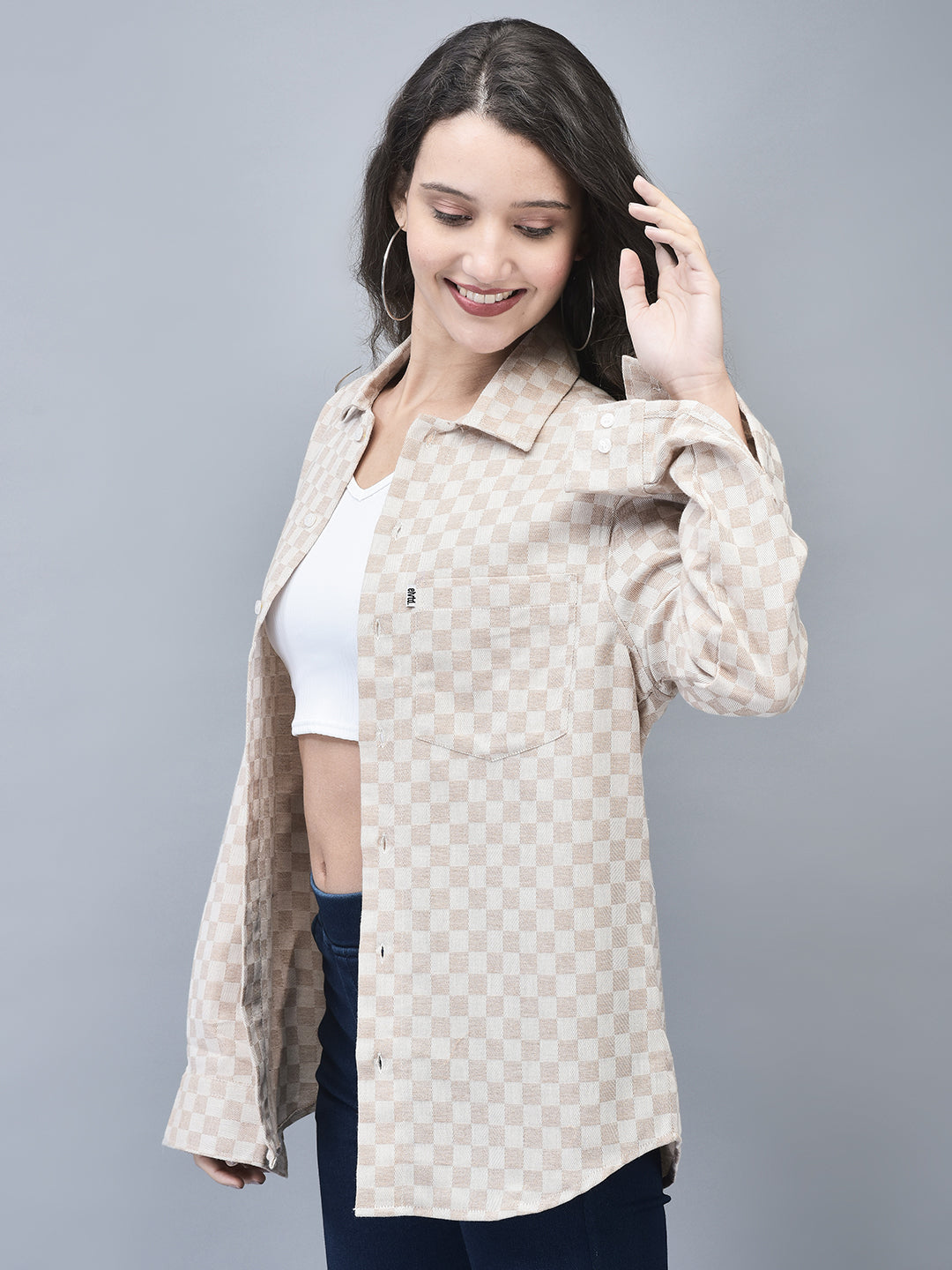 Men’s Beige Textured Check Regular Fit Winter Shirt