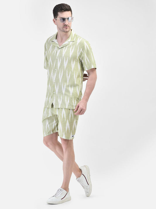 Men’s mint ikat cotton shirt and shorts co-ord set