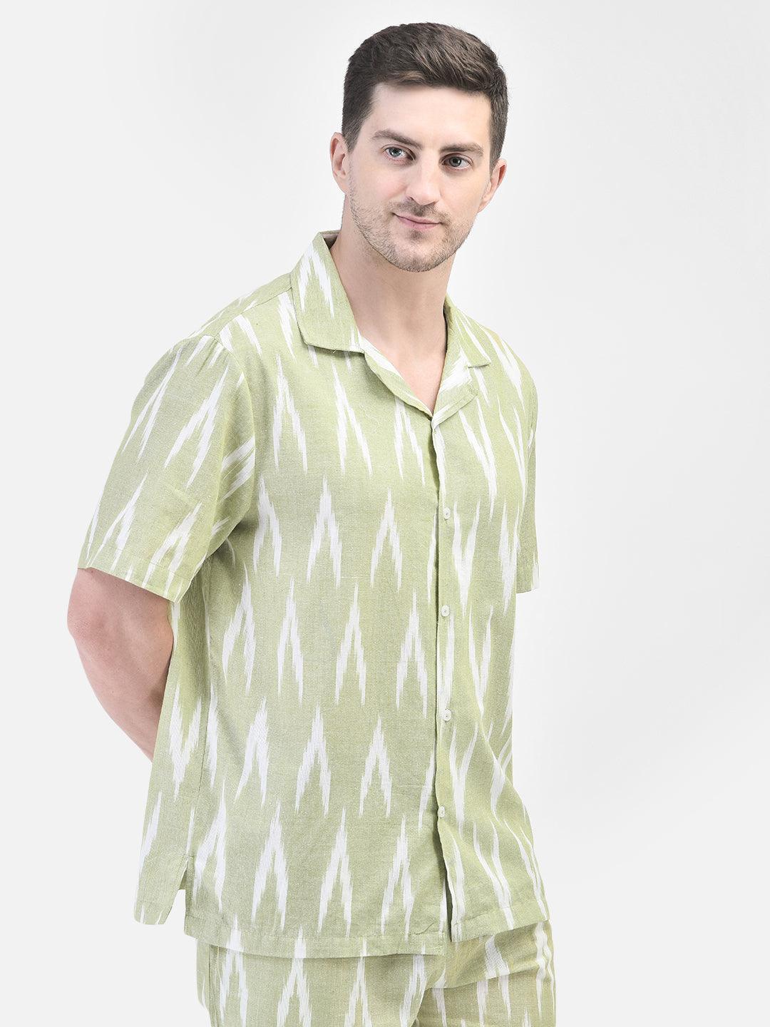 Men’s mint ikat cotton shirt and shorts co-ord set