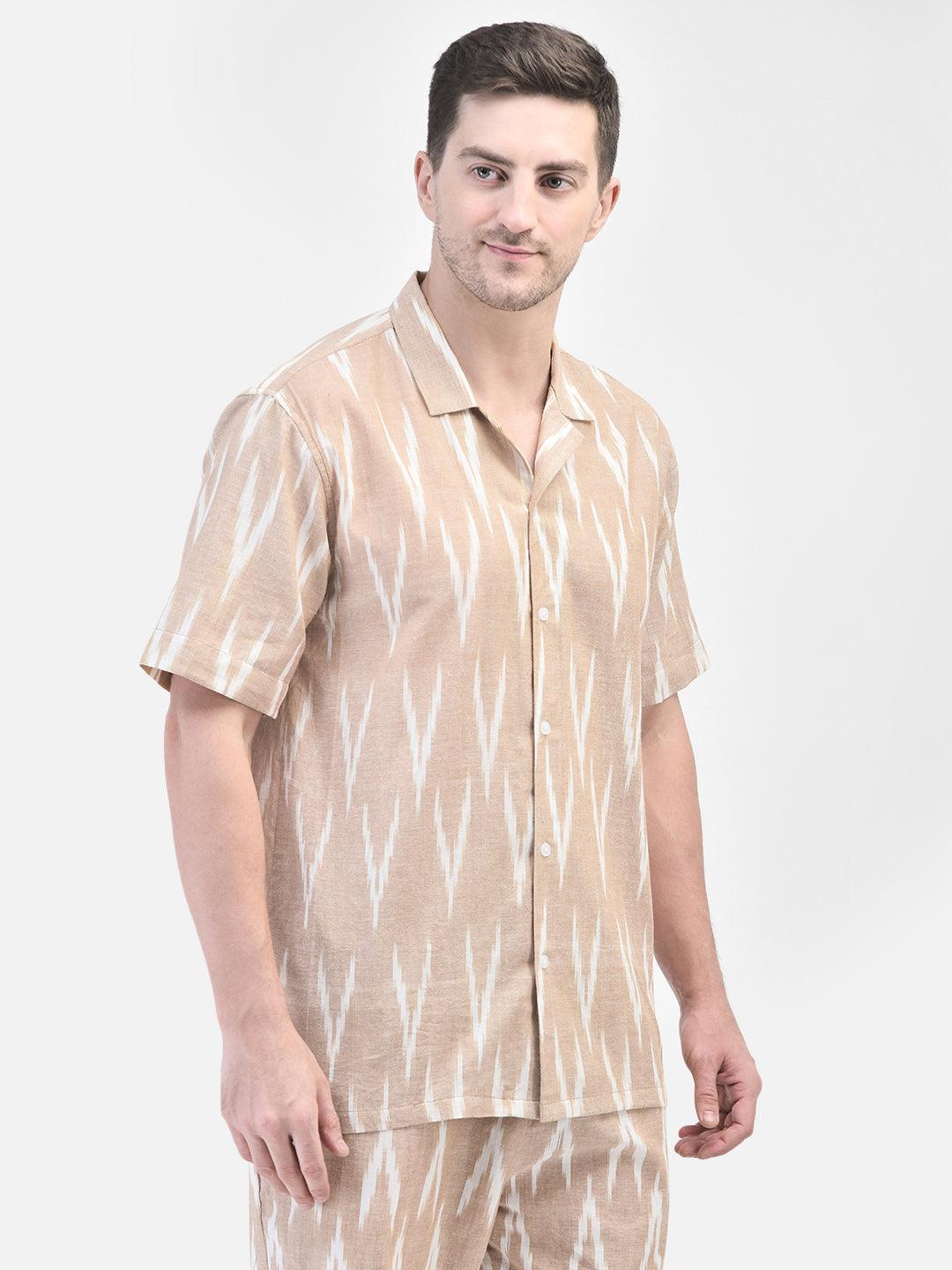 Beige ikat cotton co-ord set for men