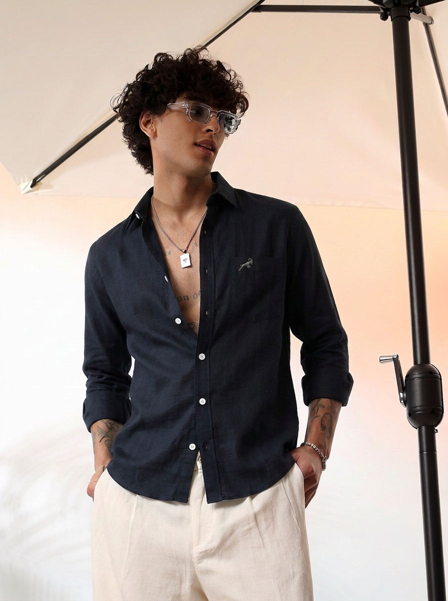 Navy Blue Linen Shirt
