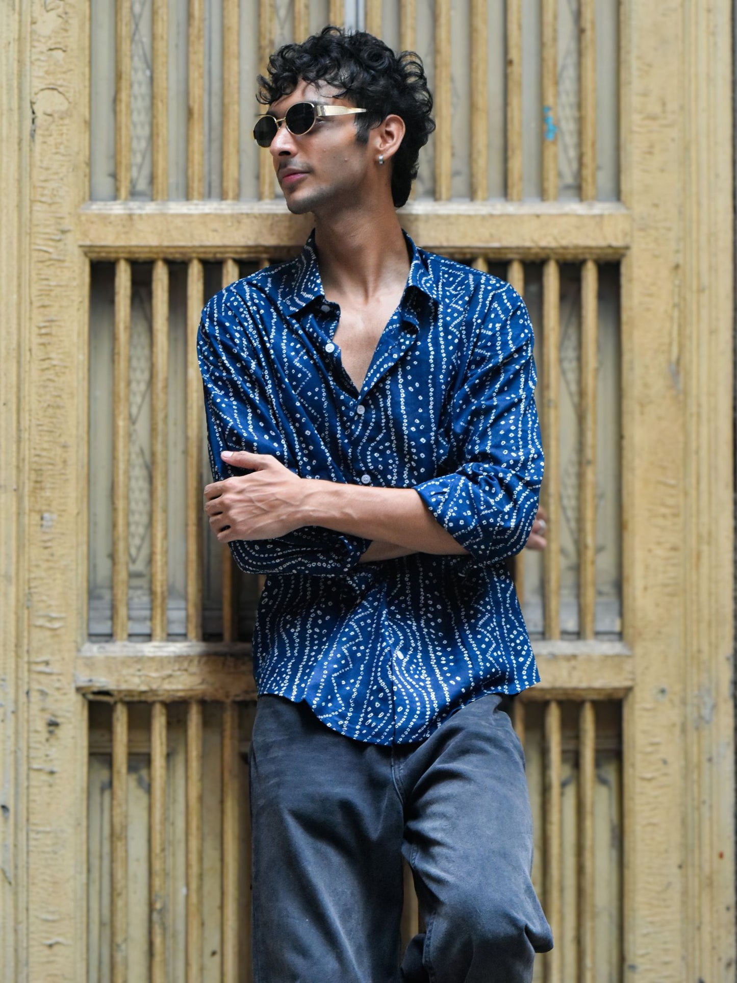 Blue Bandhani Cotton Shirt