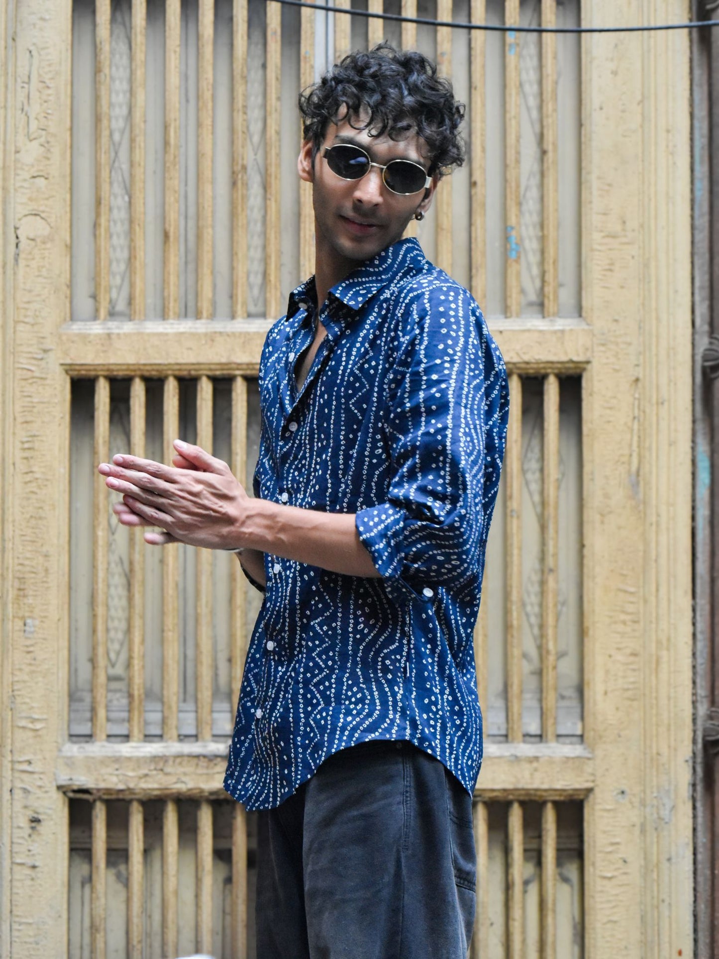 Blue Bandhani Cotton Shirt