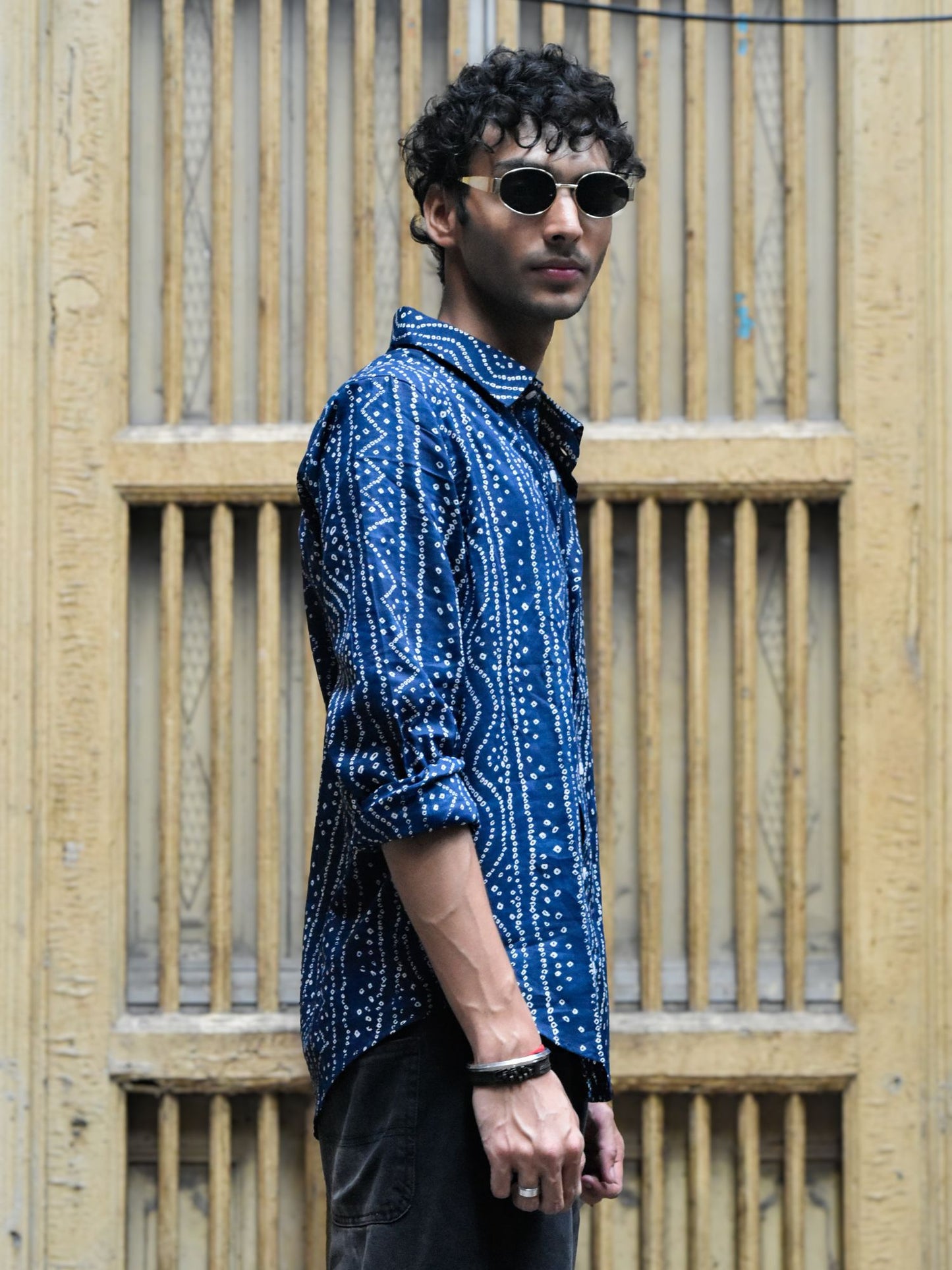 Blue Bandhani Cotton Shirt