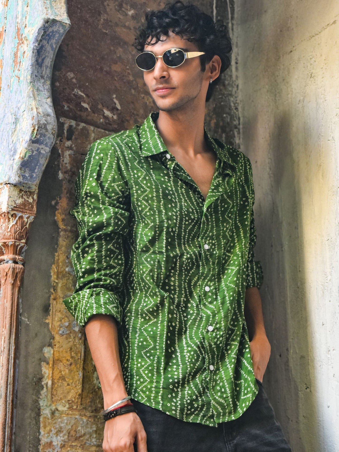 Green Bandhani Cotton Shirt