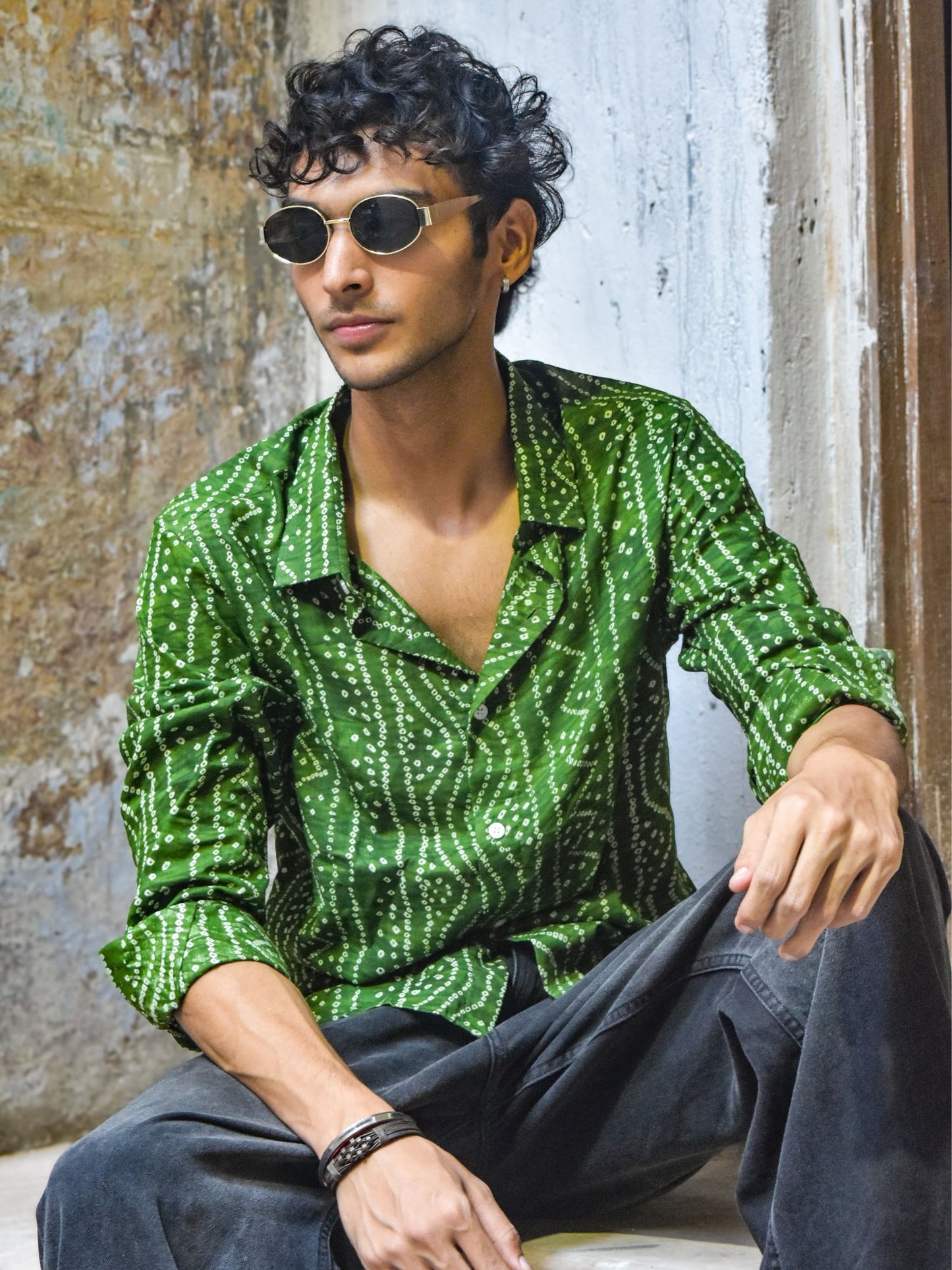 Green Bandhani Cotton Shirt