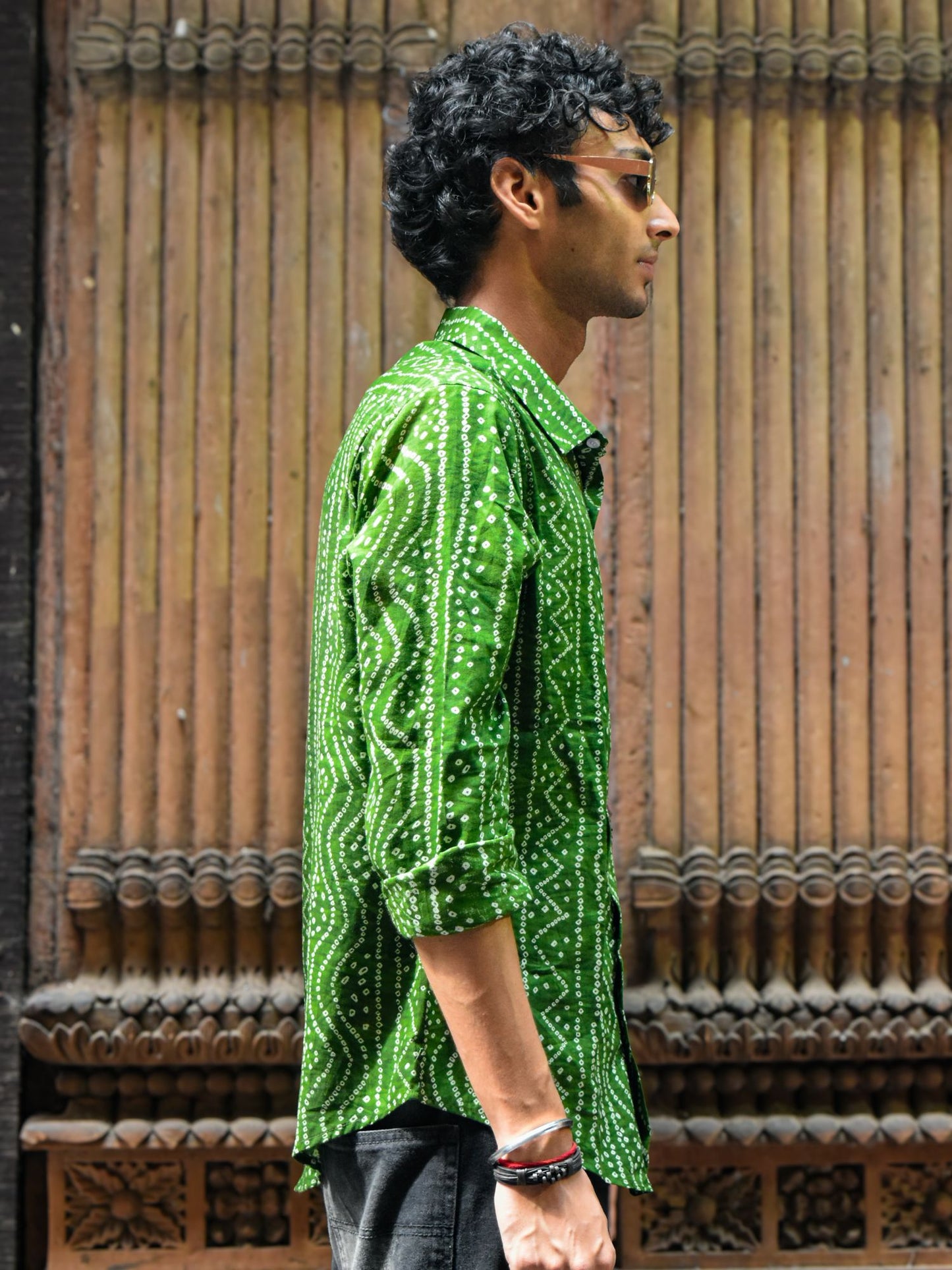Green Bandhani Cotton Shirt
