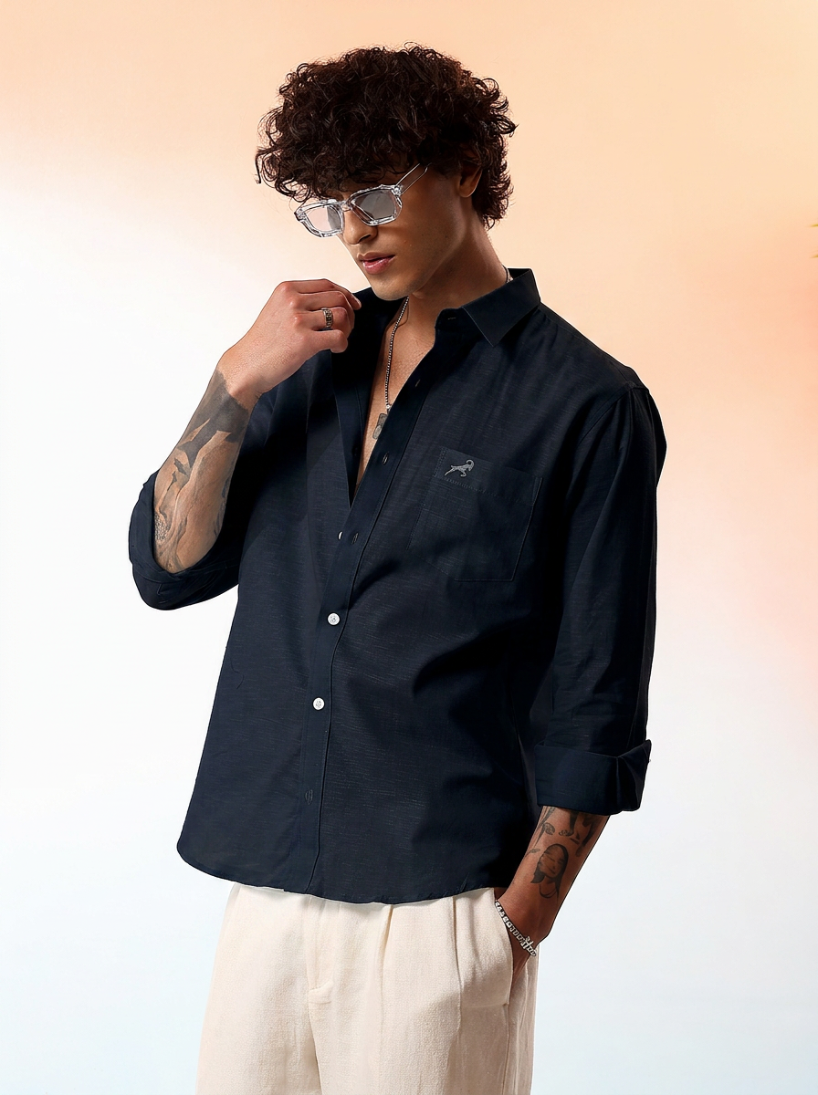Navy Blue Linen Shirt