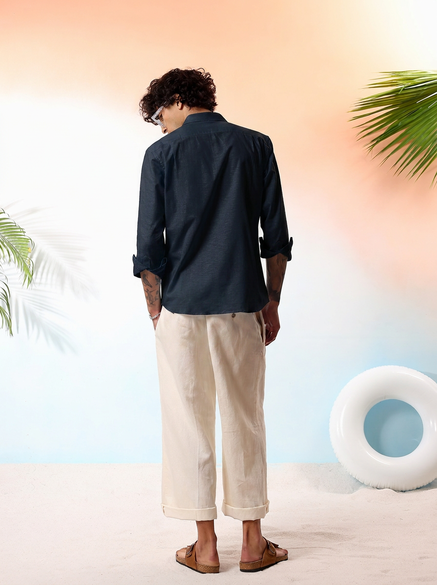 Navy Blue Linen Shirt