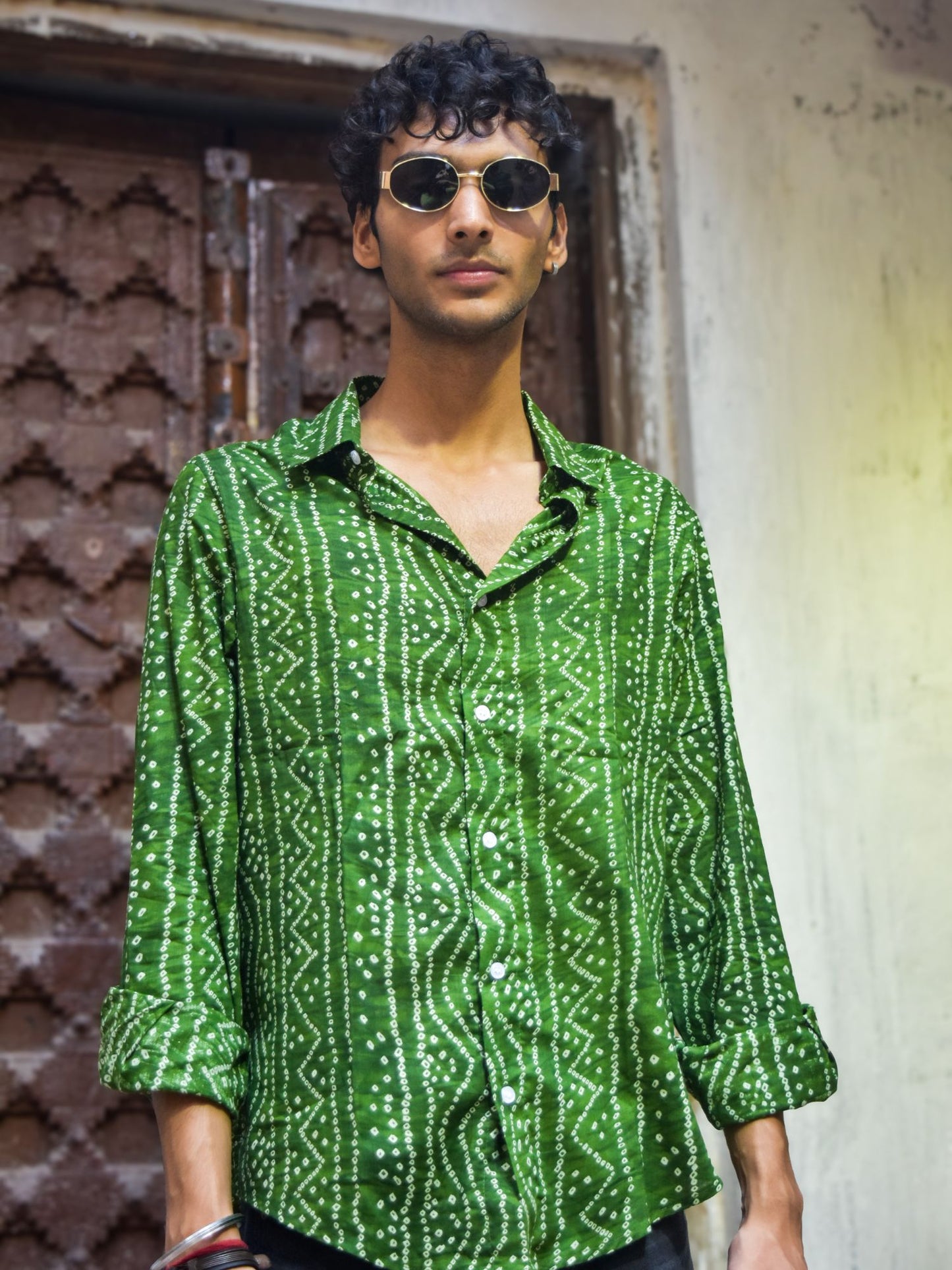 Green Bandhani Cotton Shirt