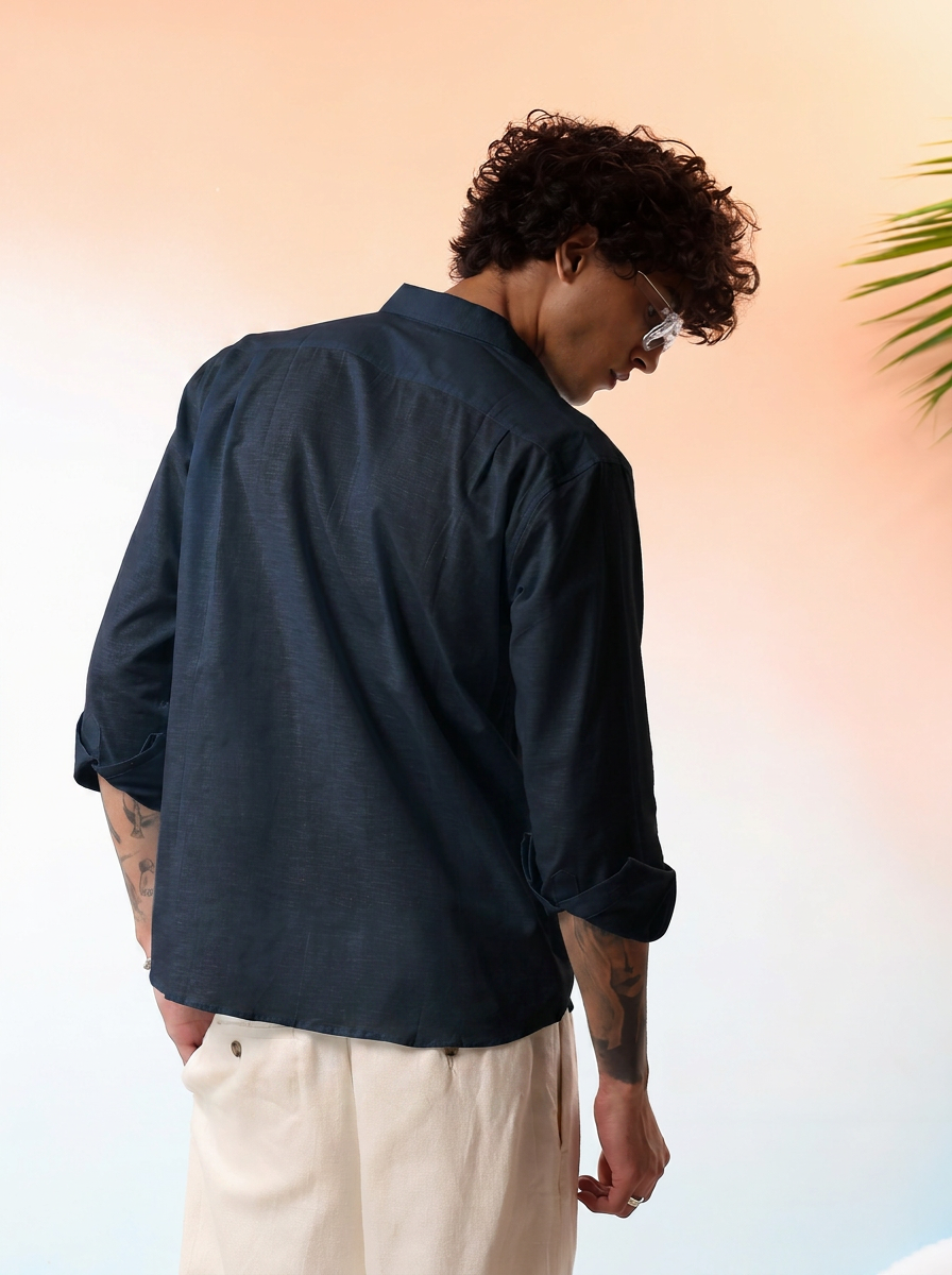 Navy Blue Linen Shirt