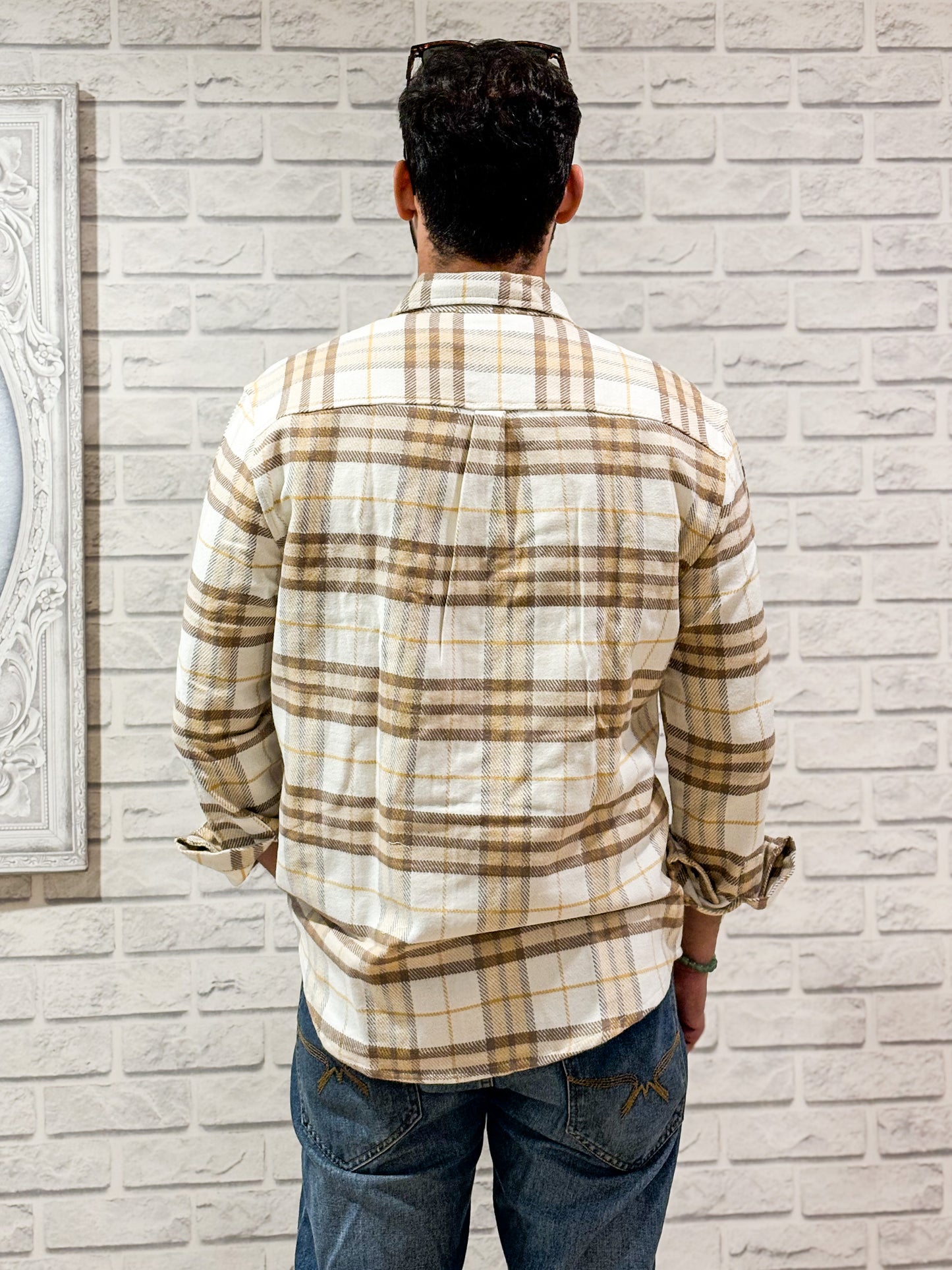 Beige Brown Checked Brushed Overshirt | Unisex