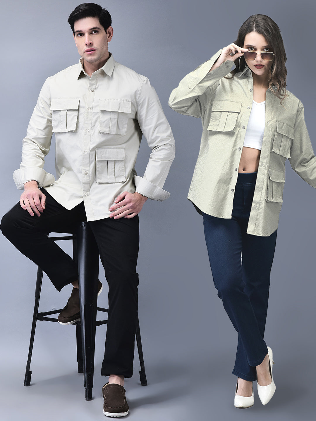 Unisex Beige Ripstop Cotton Cargo Shirt