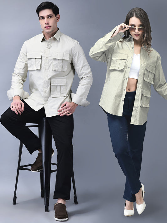 Unisex Beige Ripstop Cotton Cargo Shirt