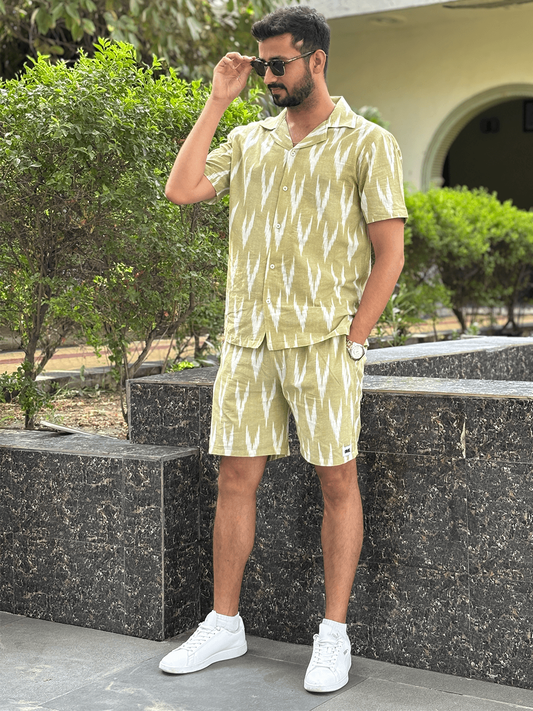 Printed handloom ikat summer outfit for men