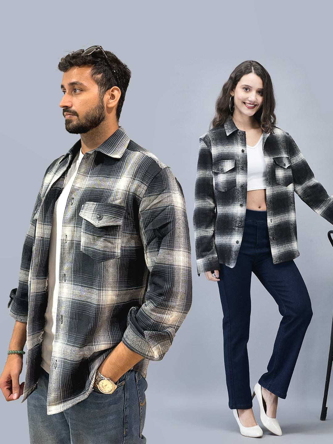 Black White Checked Brushed Overshirt | Unisex