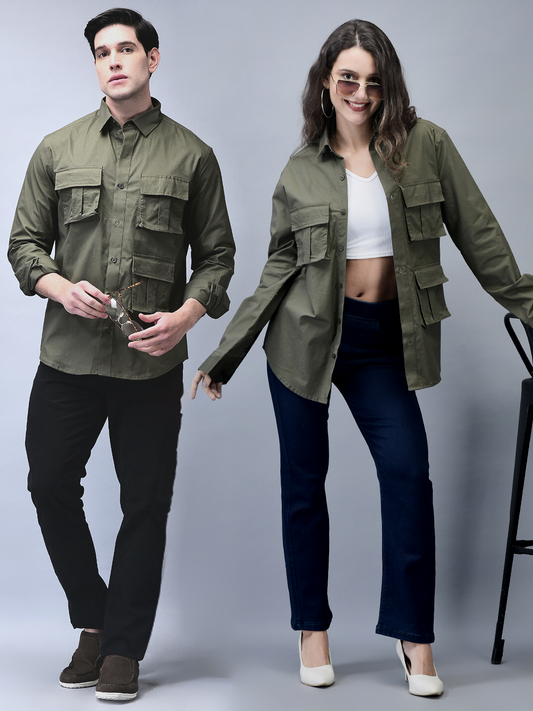 Unisex Olive Ripstop Cotton Cargo Shirt