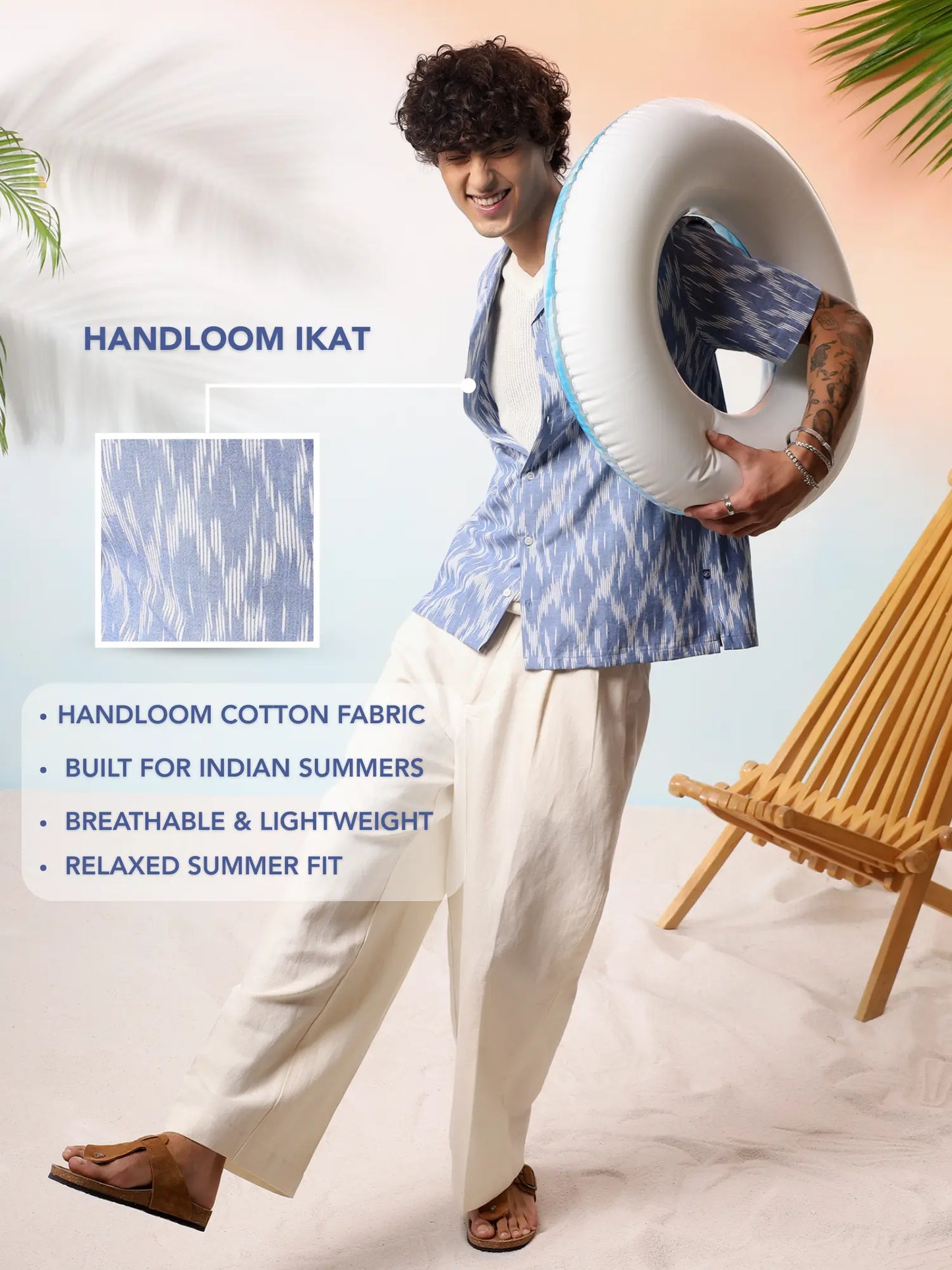 Blue Ikat Handloom Camp Shirt