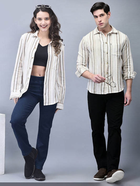 Men’s Beige Striped Regular Fit Shirt