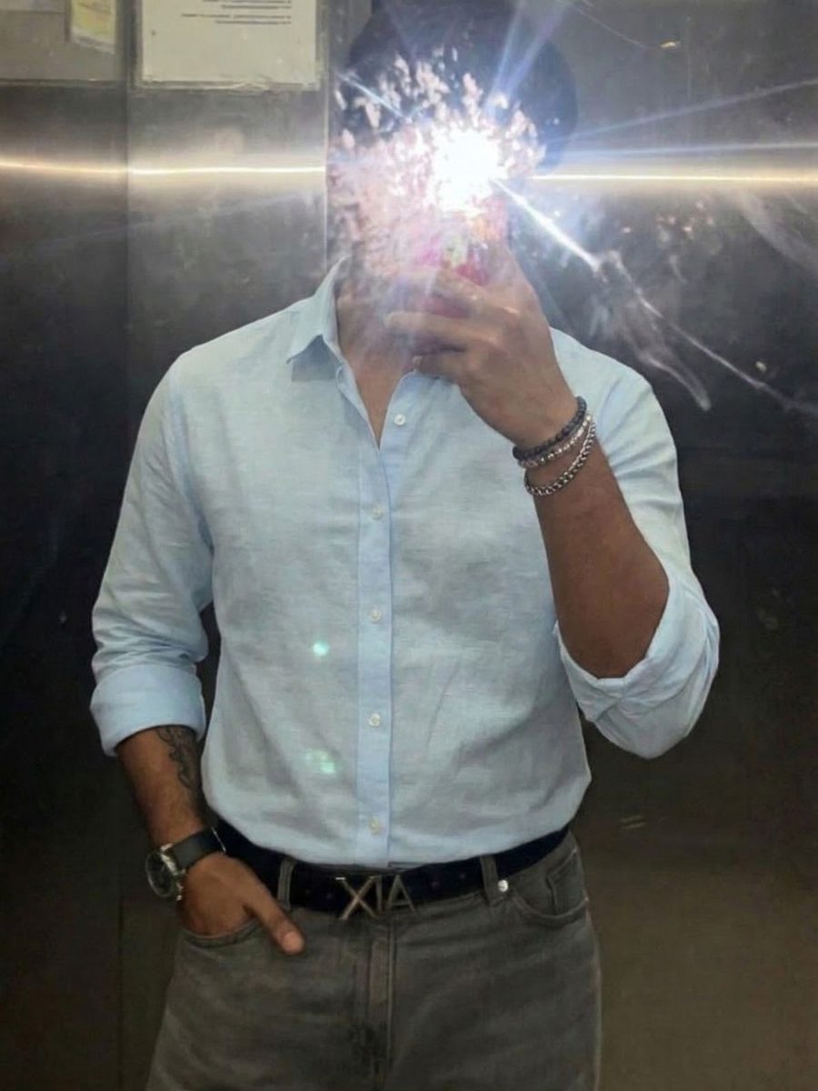 Chirag wearing SKY BLUE LINEN SHIRT (M)