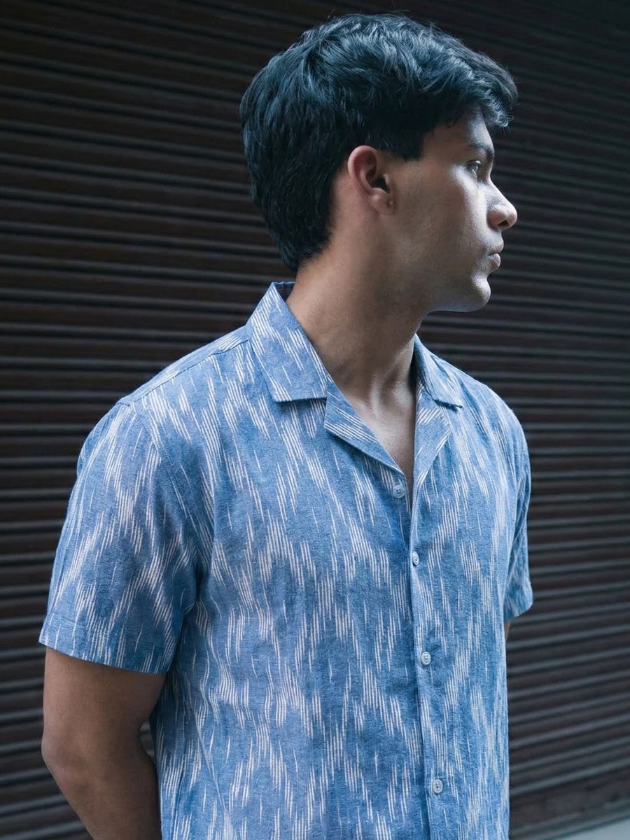Shwetanshu Desai wearing BLUE IKAT HANDLOOM SHIRT (M)