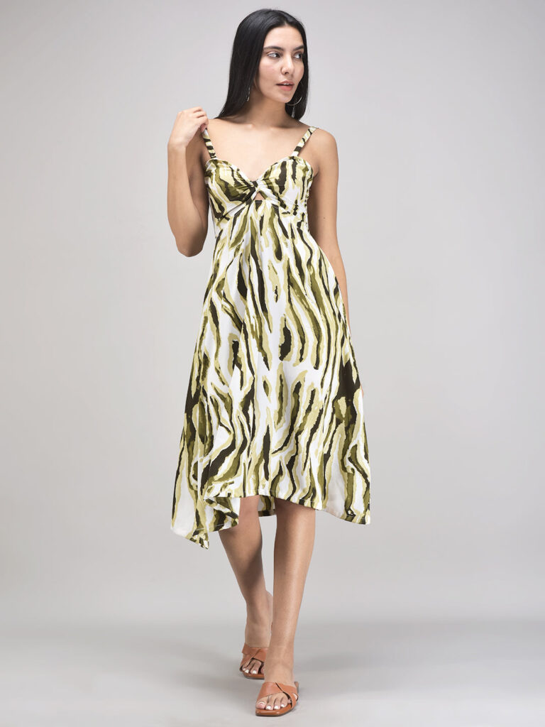 Siena Green A-Line Summer Dress – Lightweight Printed Cotton
