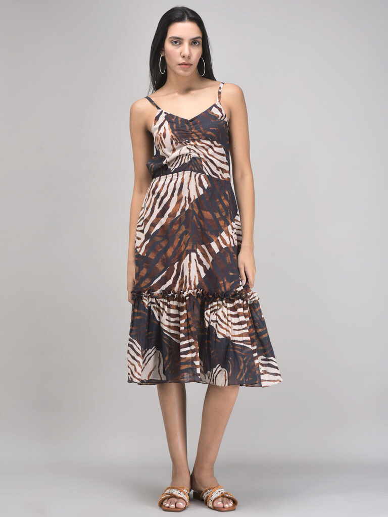 Amira Brown-Beige A-line Sundress – Adjustable Straps & Flared Hem