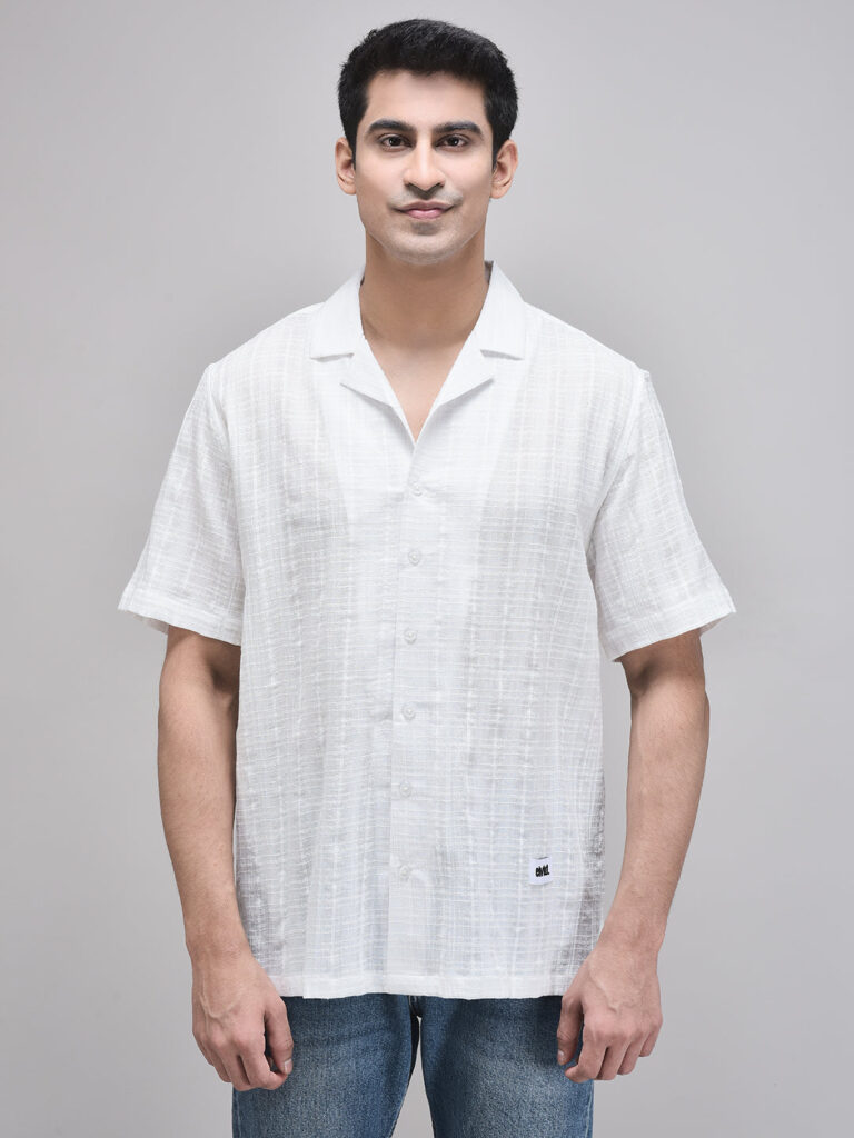 Men’s White Cotton Shirt – Oversized Camp Collar Summer Fit