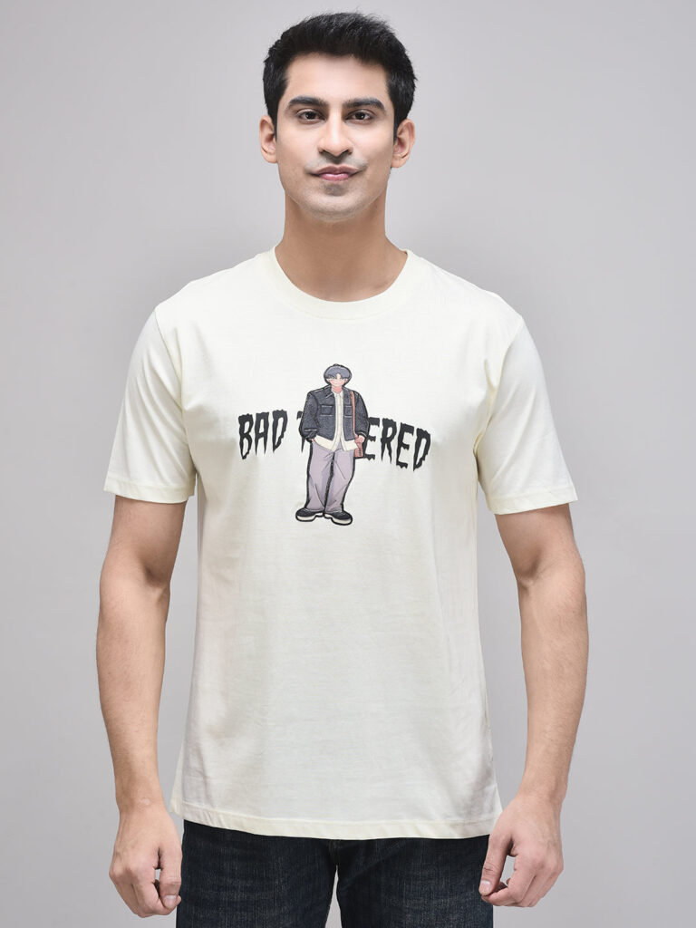 Bad Tempered Beige T-Shirt – Oversized Cotton Graphic Tee for Men & Women
