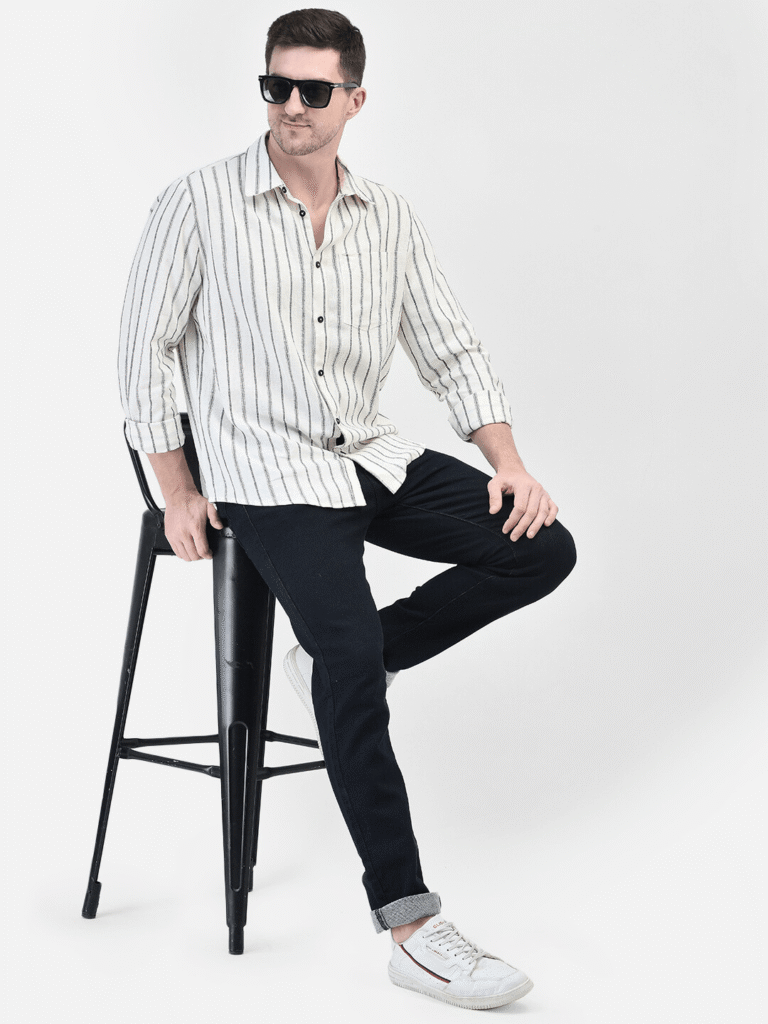 Men’s Off-White Linen Shirt – Summer Cotton Linen Blend for Casual Wear