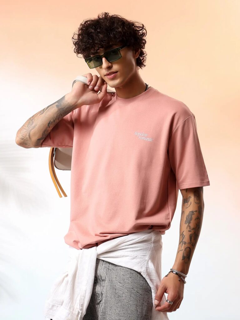 Salmon Pink Oversized Graphic T-Shirt