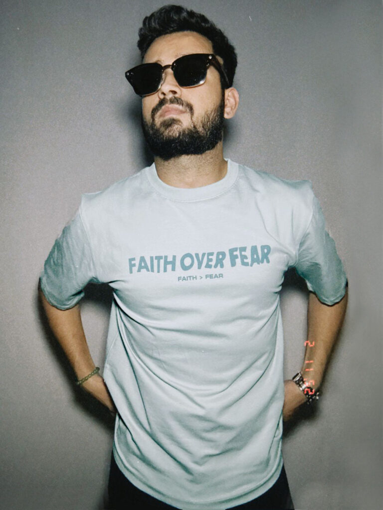 Faith Over Fear Powder Blue T-Shirt – Oversized Cotton Tee for Men & Women