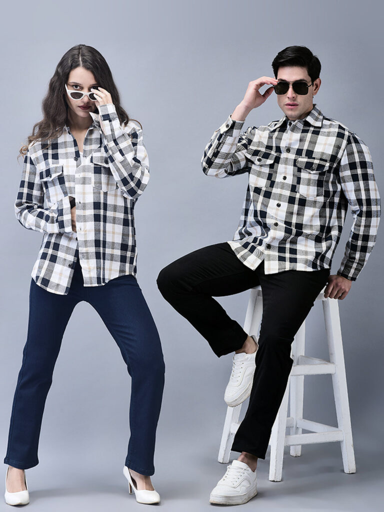 Blue Check Brushed Overshirt – Unisex Winter Shacket